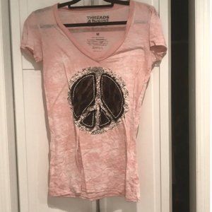 LIGHT PINK T-SHIRT MESH PEACE SIGN